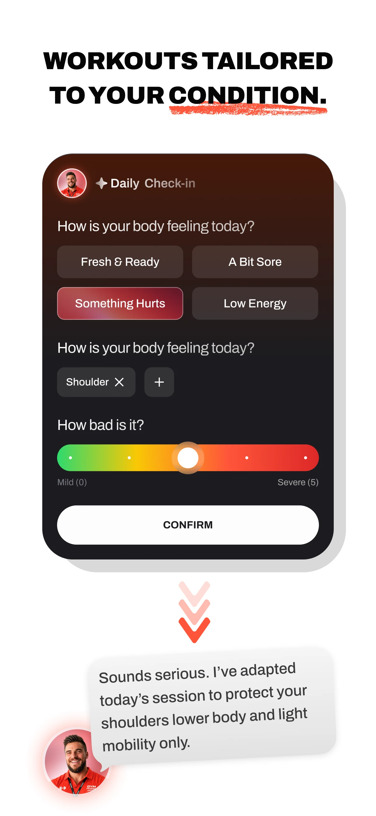 Handler readiness check for adapting a workout to the user’s condition.