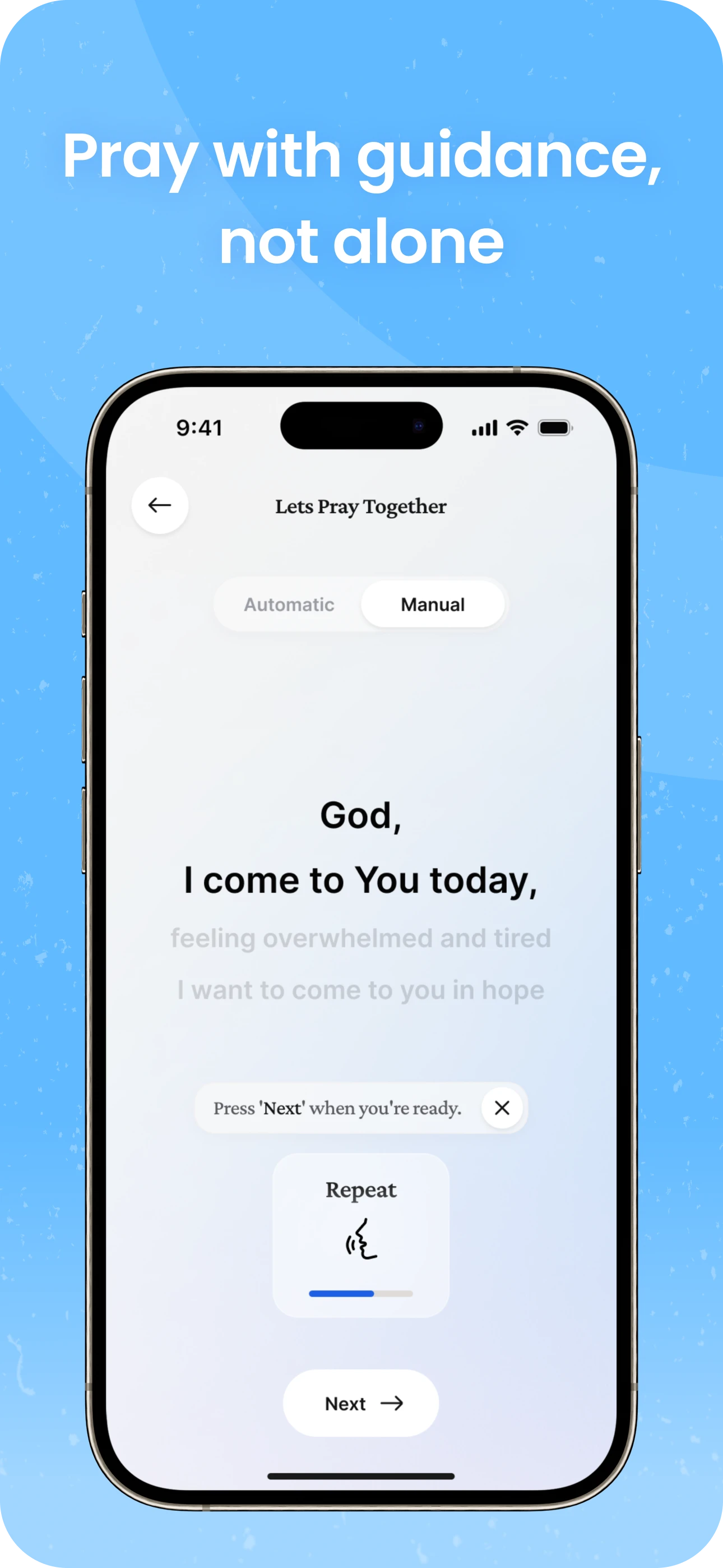 Parable guided prayer screen.