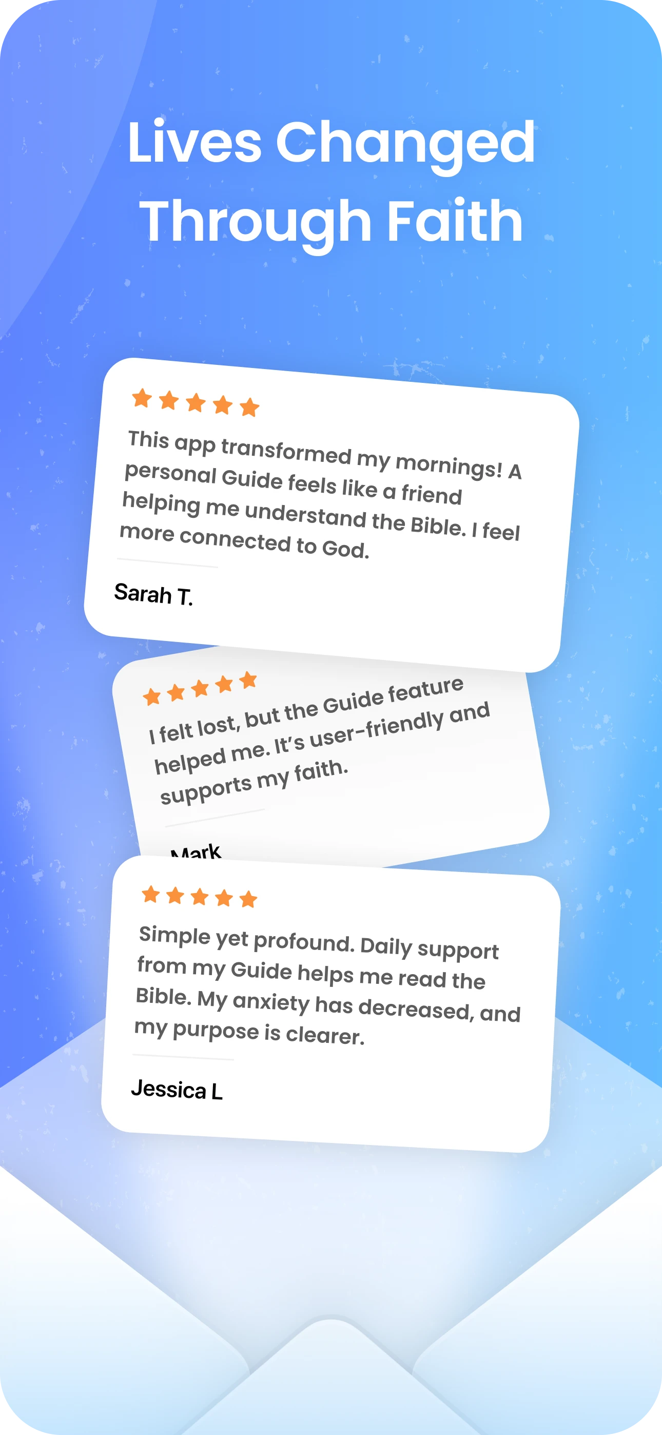 Parable user testimonials displayed in the app preview.
