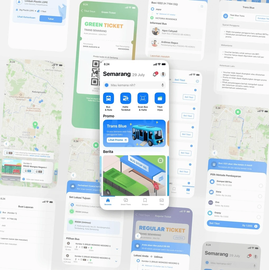 High-fidelity design of the BRTku transportation app.