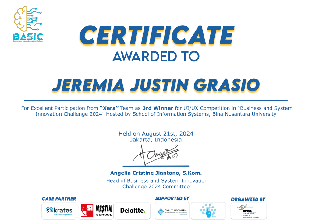 BASIC UI/UX competition certificate.