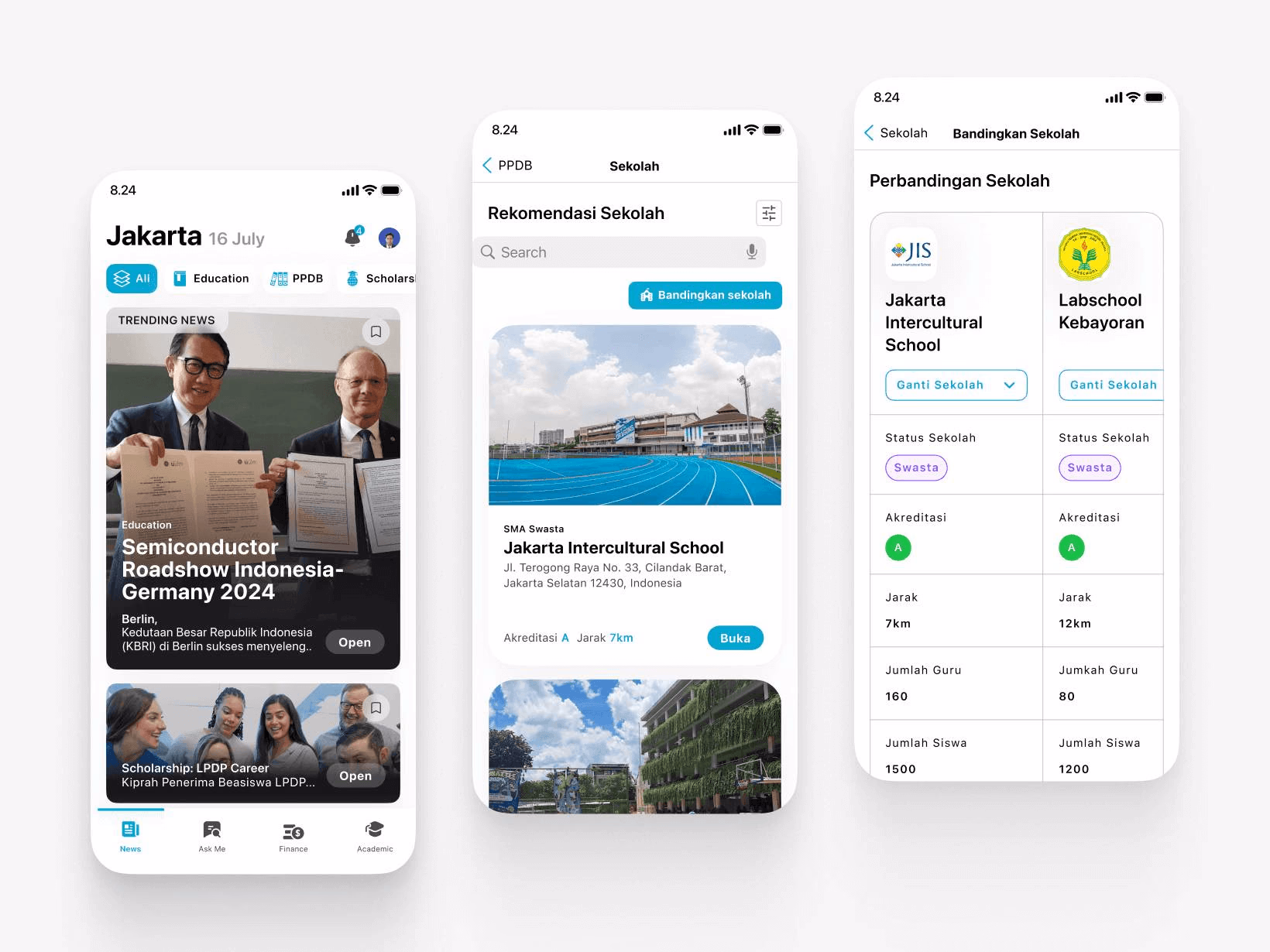 Xera education app interface for the BASIC BINUS UI/UX competition.