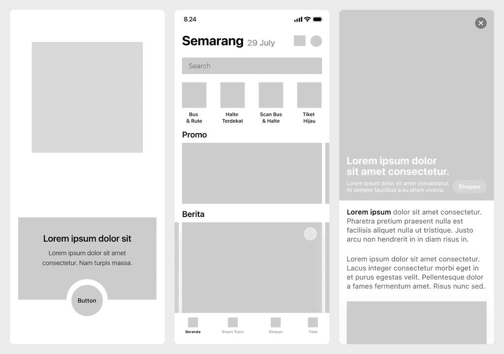 Wireframe of the BRTku mobile app.