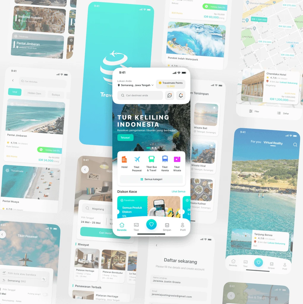 High-fidelity Travelmate app design.