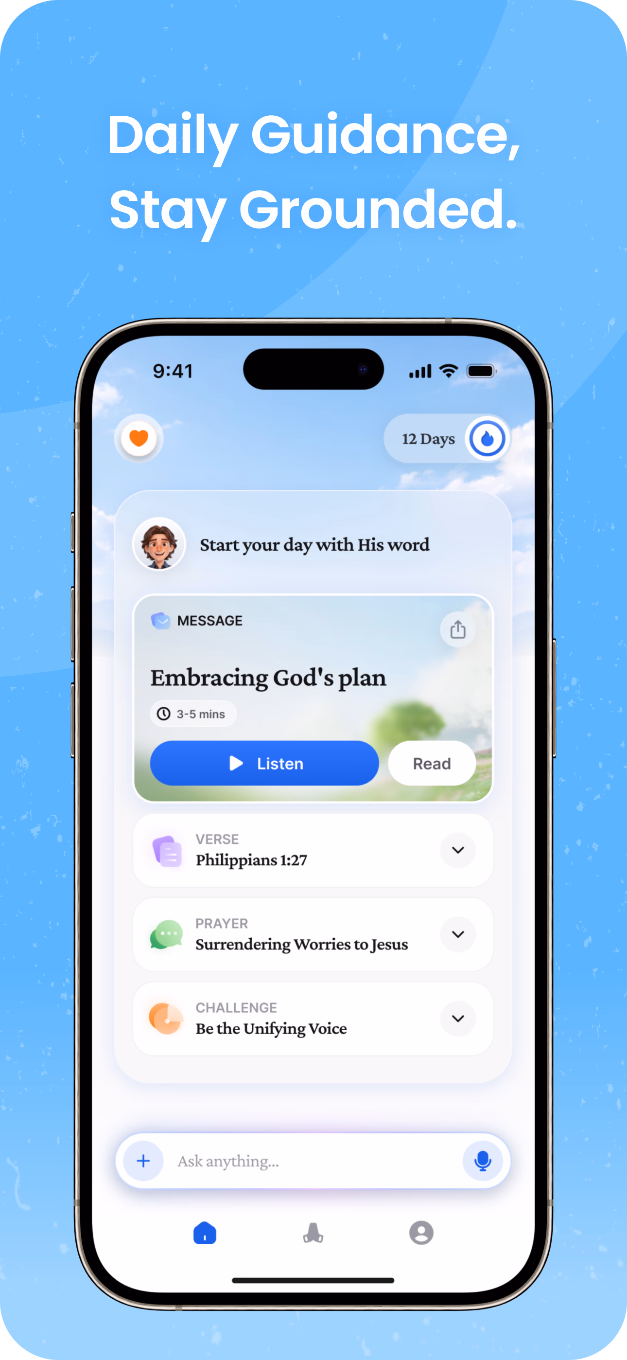 Parable daily guidance screen with a personalized lesson.