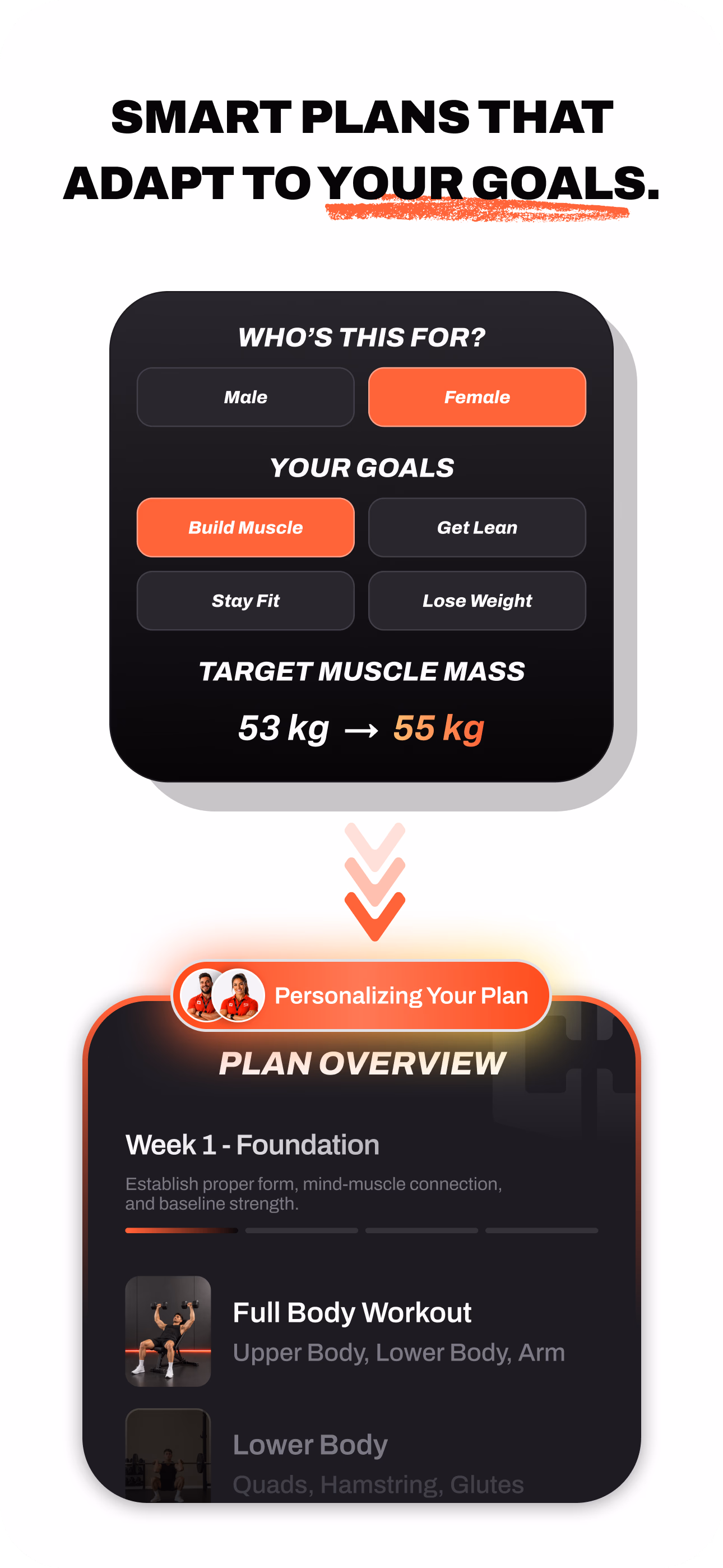 Handler workout goal selection and personalized training plan preview.
