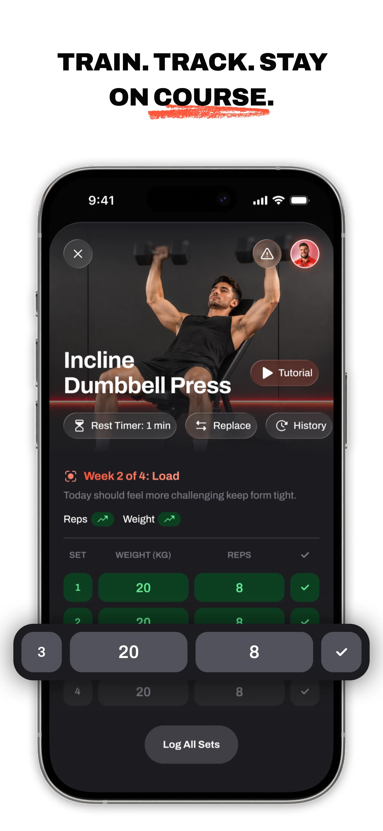 Handler training log for tracking exercise sets, repetitions, and weights.