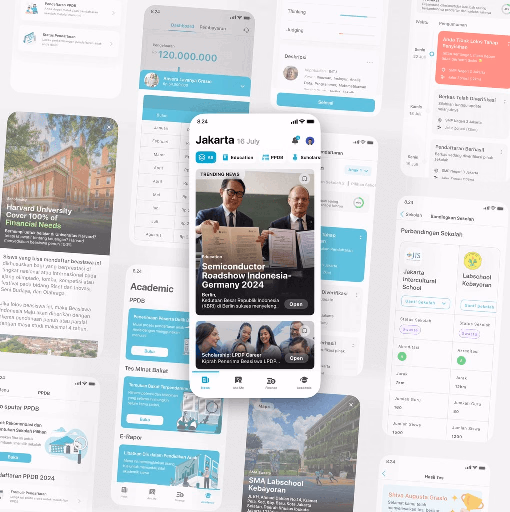 High-fidelity design of the Xera education mobile app.