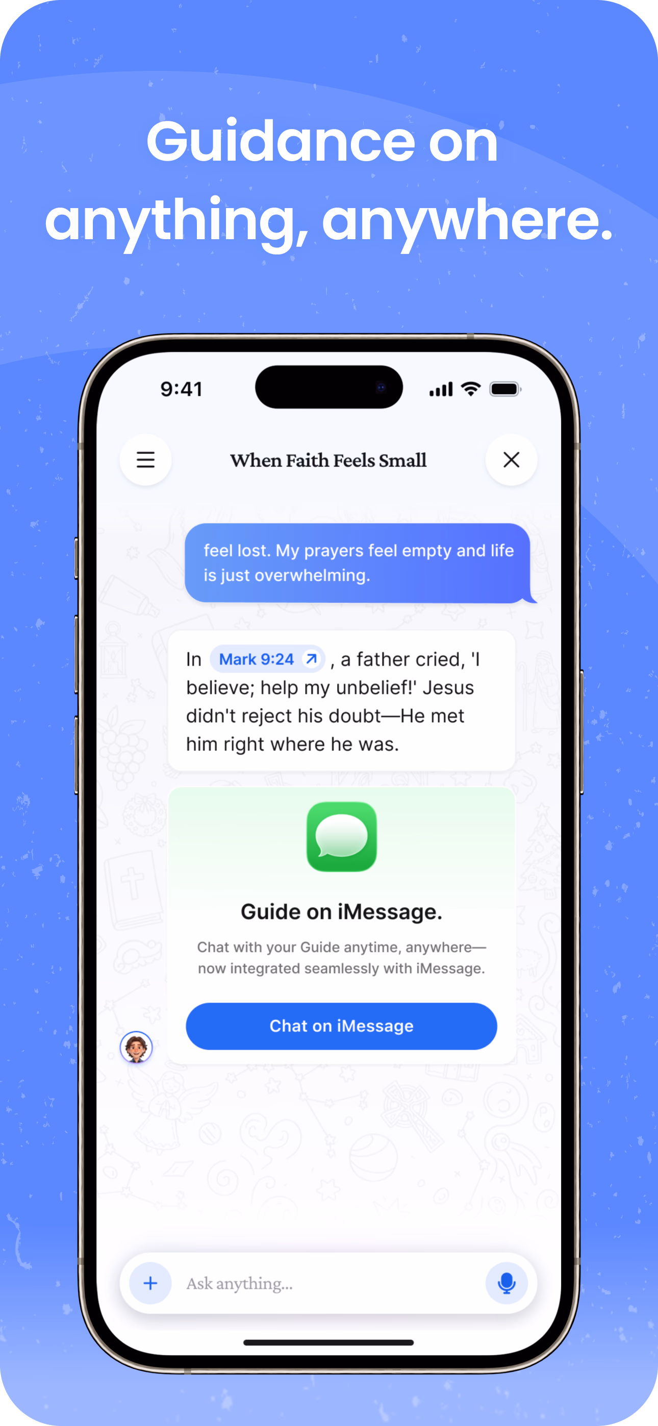 Parable Bible guidance chat interface with a question and response.